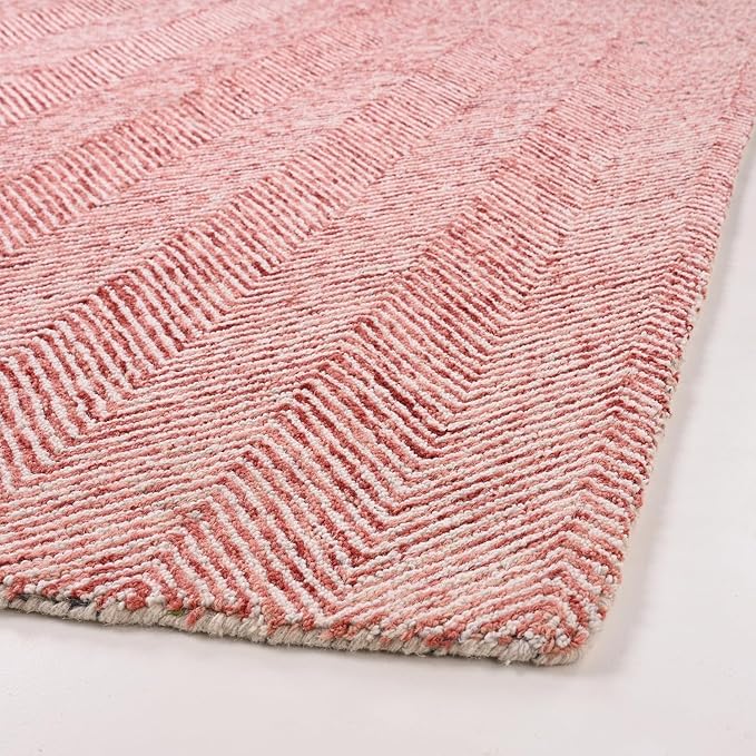 Modern Herringbone Chevron Collection Handcrafted Wool Area Rug - Durable, Zigzag Pattern, for High Traffic, Contemporary Design for Living Room, Bedroom, Dining Room Decor (Blush Pink, 8' x 8')