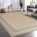 Beverly Rug Non Slip Area Rugs 5x7 Modern Bordered Non Skid Rubber Backing Soft Area Rug for Living Dining Room Easy to Clean Non Shedding Kitchen Bedroom Indoor Carpet 5 x 7 Beige