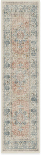 RUGGABLE Washable Vintage Runner Rug – Sarrah Coral 2.5x10, Stain-Resistant, Non-Slip Hallway Runner – Machine Washable Rug for Hallway, Entryway, Living Room & Kitchen–with Standard Pad