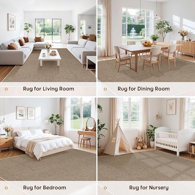 LBRO2M Easy Jute Solid Area Rug 8X10 Washable Rugs for Living Room Bedroom Natural Jute Indoor Outdoor Carpet Durable, Solid Non Shedding Eco Friendly (8X10 Natural)