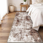 3x10 Washable Runner Rugs for Hallway: Easy-to-Clean Abstract Runners for Entryway Bedroom - Stain and Water Resistant Rugs with Non-Slip Backing - Soft Low-Pile Carpet Brown Khaki White