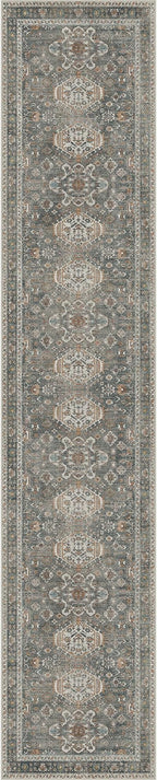 Bavni Washable Runners for Hallways 2X10, Ultra-Thin Non Slip Long Runner Rug, Print Vintage Aesthetic Carpet Runner, Low Pile Rugs for Kitchen Porch Bedroom, Grey