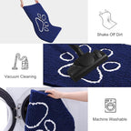 Smiry Dog Door Mat for Muddy Paws, Absorbent Dirt Trapper Non Slip Quick Dry Washable Chenille Mat for Mud Dogs, Entry Rug for Indoor and Outdoor (40x32 Inches, Navy Blue and White)
