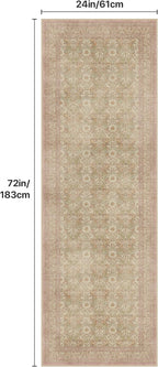 2x6 Runner Rug Non Slip Kitchen Runner Rug and Hallway Rug, Lightweight Washable Runner Carpet for Entryway,Laundry Room, Brown Pink