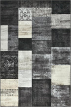Tepook Modern Area Rug for Living Room, 6x9 Geometric Large Rugs for Bedroom, Washable Patchwork Rug Indoor Non-Slip Throw Carpets for Dining Room Office Farmhouse Home Decor, Black and White