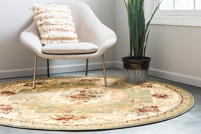 Rugs.com Chateau Collection Rug – 8' x 11' Cream Medium Rug Perfect for Kitchens, Dining Rooms