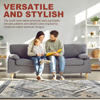 YHSF South West Native American Rug Ritz – Native Tribal American Indian Inspired Rug - Living Room, Bedroom, Hallway, Entryway & High-Traffic Area Rugs - Washable - Soft - Light Grey, 2 Feet x 7 Feet