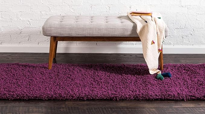 Unique Loom Solid Shag Collection Area Rug (2' 6" x 16' 5" Runner, Eggplant Purple)
