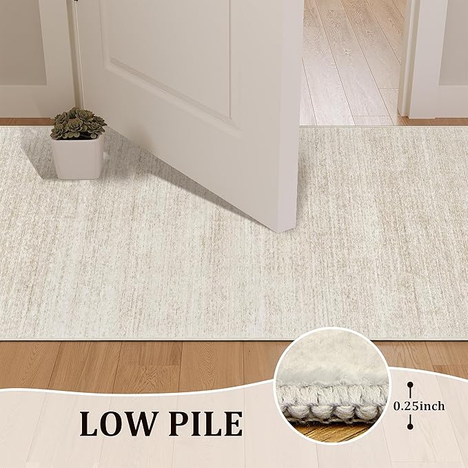 Valenrug Washable Rugs 2x6 - Stain Resistant 2x6 Area Rugs for Living Room, Non Slip Backing Large Area Rugs for Bedroom, Folable Machine Washable Area Rug (2'x6', Beige)
