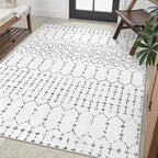 Lahome Moroccan 8x10 Rugs for Living Room - Non-Slip Washable Ultra-Thin Large Rug for Dining, Modern Geometric Print Indoor Soft Carpet for Bedroom Office, White