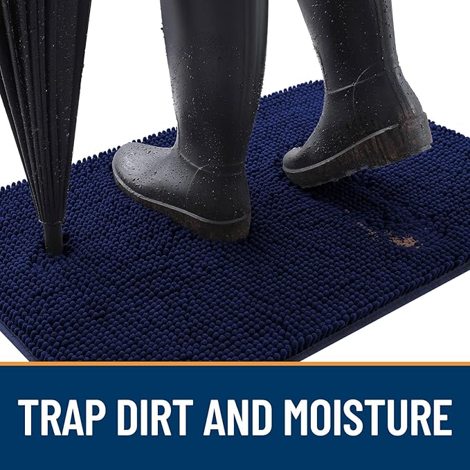 OLANLY Dog Door Mat for Muddy Paws 70x35, Absorbs Moisture and Dirt, Absorbent Non-Slip Washable Doormat, Quick Dry Chenille Mud Mat for Dogs, Entry Indoor Entryway Carpet for Inside Floor, Navy Blue