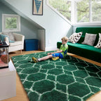 ONASAR Area Rugs for Living Room Bedroom, 5x8 Washable Fluffy Dark Green and White Rug, Geometric Boho Soft Plush Shaggy Fuzzy Floor Carpet for Nursery Kids Girls Boys Teen Dorm Home Decor Aesthetic