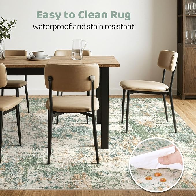 5x8 Area Rug Living Room: Washable Large Abstract Soft Green Rugs Stain Resistant Indoor Floor Non-Slip Accent Carpet for Men Modern Home Enthusiasts Aged 25-45 - Bedroom Office Playroom