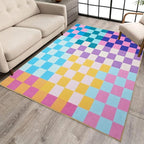 Multicolored Checkered Rug 3x5 Washable Ultra-Thin Funky Bedroom Rug Non-Slip Soft Multicolored Stain Resistant Carpet for ‎Dining Room Office