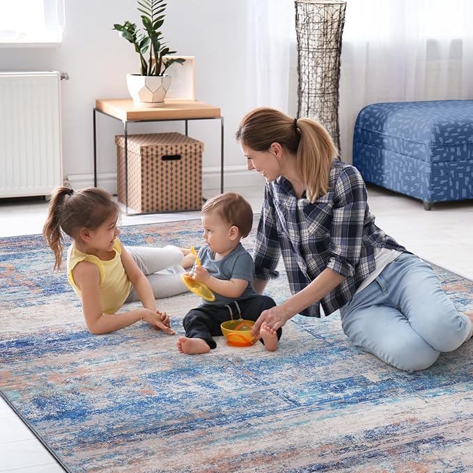 Abstract 8x10 Area Rug for Living Room Dining Room Office Bedroom Blue