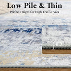 Washable Abstract Rug, 2x3 Small Modern Area Rugs with Non-Slip Rubber Backed for Kitchen, Thin but Soft Throw Carpet Bedroom Entryway Front Door Decor, Midnight Blue
