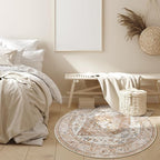 Lahome Boho Round Rug - 3Ft Washable Area Rug, Non-Slip Small Bathroom Rug, Lightweight Bedroom Throw, Oriental Distressed Print Carpet for Entryway, Sofa, Nursery, Kids Room