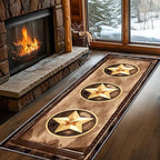 Gold Five-Point Star Runner Rug, 4x12ft Washable Hallway Badge Carpet, Corridor Accent Rugs, Stylish Decorative Runner for Home Hallway & Foyer, Vintage Style Non-Slip Mat