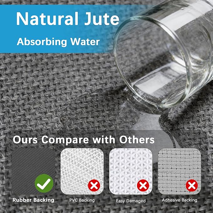GOYLSER 20 ft Jute Entryway Runner, Rubber Backed Absorbent Extra Long Runner Rug for Hallway, Grey Laundry Room Runner Mat