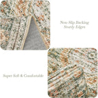 5x7 Area Rugs Green Orange Low Pile Indoor Washable Trendy Faded Style Rugs for Bedroom Living Room Dining Room Foldable Non-Slip Thin Print Mat