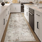 2x7 Washable Runner Rug Brown Grey Abstract Hallway Kitchen Throw Rug Neutral Modern Non Slip Soft Low Pile Carpet for Bathroom Laundry Bedroom Living Room