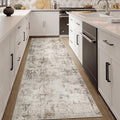3x7 Washable Runner Rug Brown Grey Abstract Hallway Kitchen Throw Rug Neutral Modern Non Slip Soft Low Pile Carpet for Bathroom Laundry Bedroom Living Room