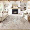8x10 Washable Area Rug Beige Grey Abstract Living Room Bedroom Carpet Neutral Modern Non Slip Soft Medium Pile Indoor Large Throw Rug for Dining Room Office