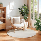 LBRO2M Easy Jute Solid Area Rug 4X4 Round Washable Rugs for Living Room Dining Room Bedroom Natural Jute Look Indoor Outdoor Rug Durable, Solid Non Shedding Eco Friendly (4X4 Light Ivory)