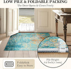 Washable Area Rugs 6'x8' Non-Slip Modern Abstract Soft for Living Room Entryway Bedroom Nursery, Print Pattern, Teal Blue Green Orange Rust Red Colorful
