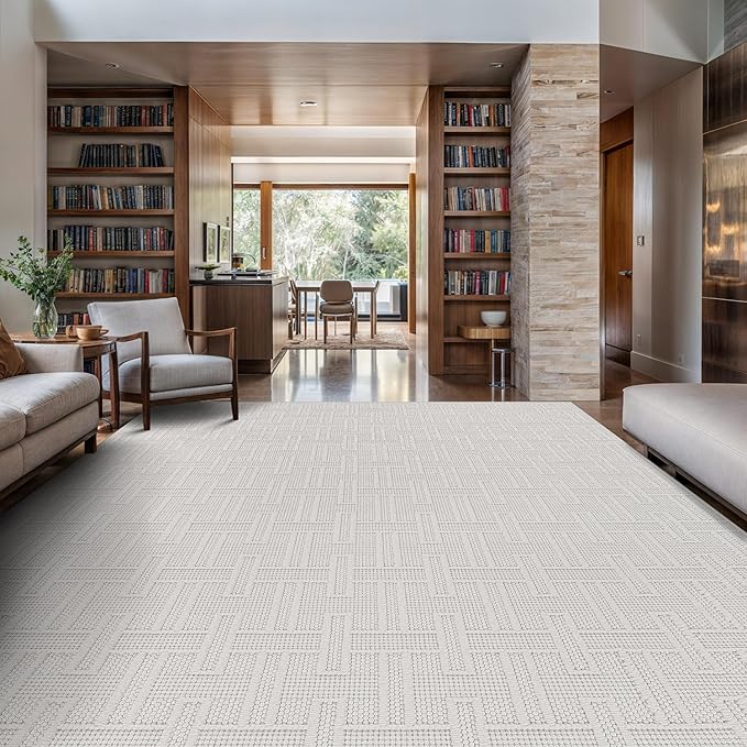 Micro Loop Indoor Rug White 9x12 Boho Geometric Neutral Area Rugs for Living Room Soft Luxury Modern Low and High Pile Durable Stain Resistant Non-Shedding Indoor Area Carpet 9 x 12