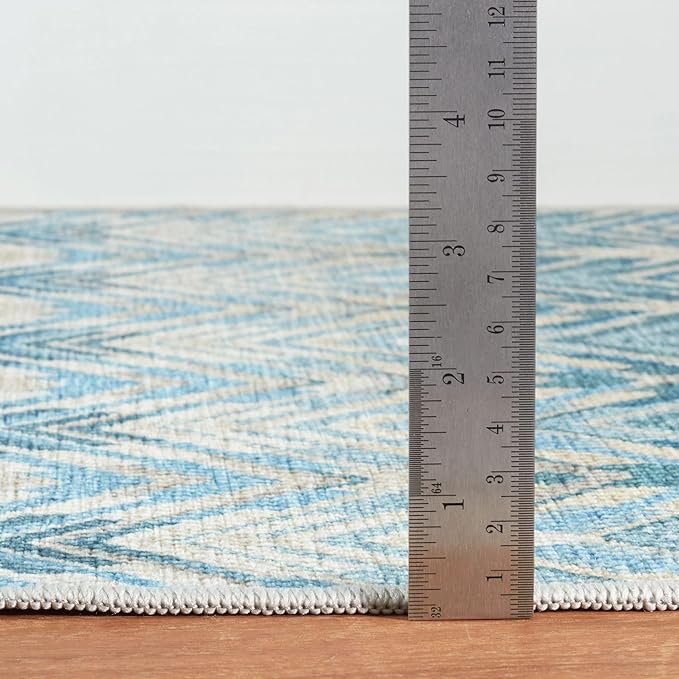 Dash & Albert Seneca Blue Machine Washable Rug, 6 X 9 Feet, Blue Graphic Pattern