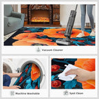 4x6 Poppy Cafe Rug - Retro Flowers Art Rugs for Bedroom Aesthetic, Rustic Florals Art Soft Comfortable Non-Slip for Offie Bedroom Study Boy Girl Room Hotel Dorm