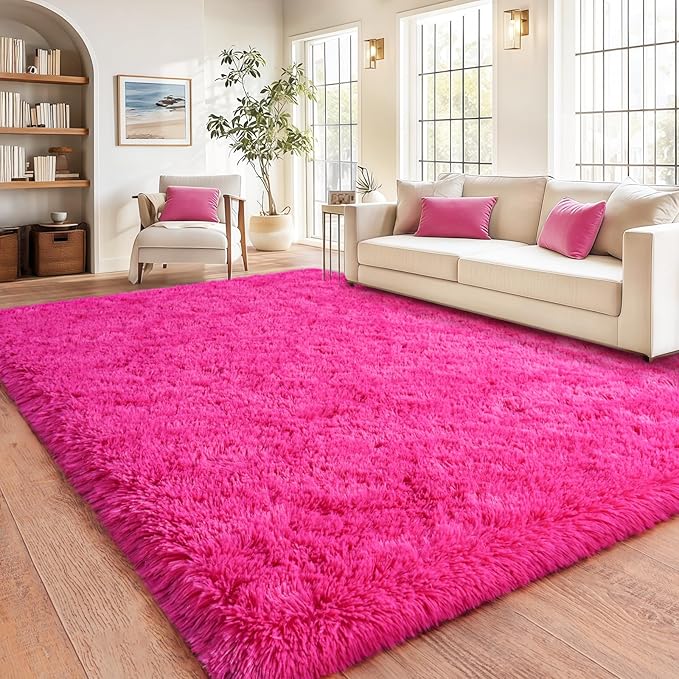 Fluffy Rugs for Living Room, Soft Shaggy for Bedrooms, Hot Pink Area Rug for Bedroom, Cozy Fuzzy Carpet for Kids, Perfect Indoor Decor for Boys and Girls 5x7 Feet