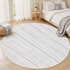 Nakagishi Round Rug Boho Area Rugs: 8x8 Washable Large Circle Neutral Soft Stain Resistant Non-Slip Carpet for Women Aged 25-45 Farmhouse Home Decor Enthusiasts - Living Room Bedroom Dining Room
