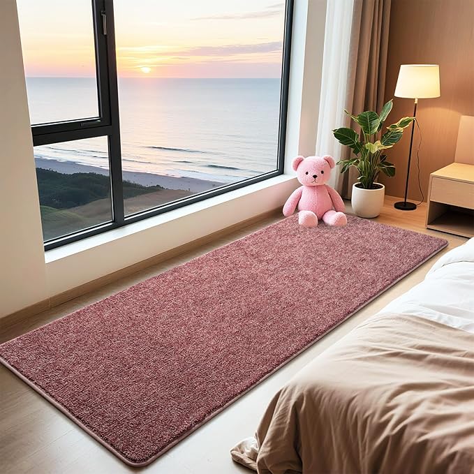 HQAYW 2x6 Soft Runner Rug for Hallways, Thickened Memory Foam Small Throw Bedside Rugs for Bedroom Living Room, Low Pile Washable Non Slip Carpet for Teens Kids Nursery Dorm Decor, Dark Red