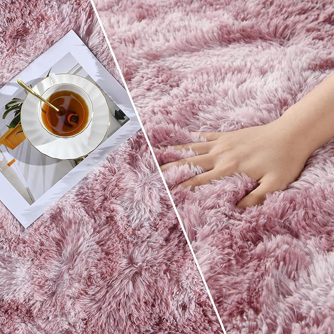 Large Shag Area Rugs 5 x 8, Tie-Dyed Plush Fuzzy Rugs for Living Room, Ultra Soft Fluffy Furry Rug for Bedroom, Indoor Carpet Nursery Rugs for Kids Room Home Decor, Pink Purple