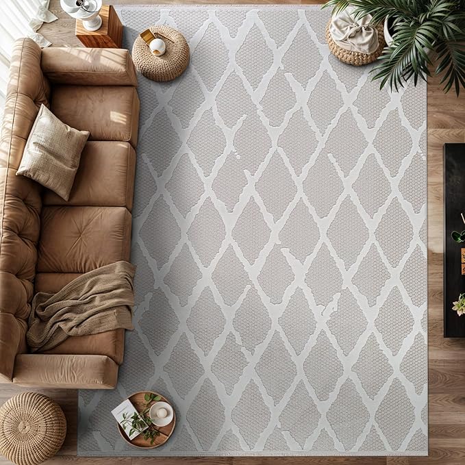 Modern Indoor Rug Diamond 9x12 Area Rugs for Living Room Luxury Kitchen Bedroom Durable Soft Geometric Durable Low and High Pile Stain Resistant Non Shedding Area Carpet 9x12