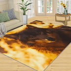 Wolf Rugs for Bedroom - 3x5 Area Rug - Timber Wolf Rugs for Living Room, Sunset Landscape Rug, Non-Slip Washable Home Decor Carpet