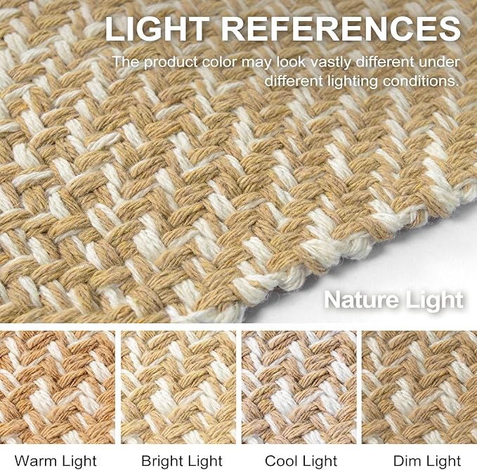 Collive Boho Living Room Rugs 5X8 ft, Washable Area Rug Woven Cotton Modern Bedroom Rugs, Tan Floor Carpet Braided Rug for Dining Room Living Room Nursery Room, Outdoor Rug for Patio Balcony Decor