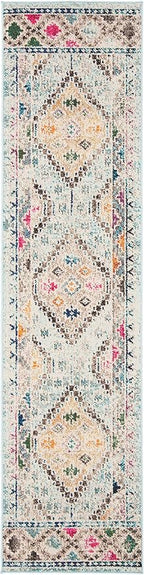 SAFAVIEH Madison Collection Runner Rug - 2' x 8', Blue & Yellow, Boho Diamond Distressed Design, Non-Shedding & Easy Care, Ideal for High Traffic Areas in Living Room, Bedroom (MAD418K)