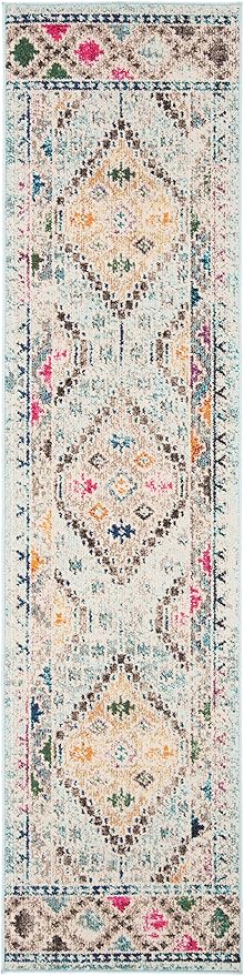 SAFAVIEH Madison Collection Runner Rug - 2'2" x 12', Blue & Yellow, Boho Diamond Distressed Design, Non-Shedding & Easy Care, Ideal for High Traffic Areas in Living Room, Bedroom (MAD418K)