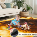 Wolf Rugs for Bedroom - 5x7 Area Rug - Timber Wolf Rugs for Living Room, Sunset Landscape Rug, Non-Slip Washable Home Decor Carpet