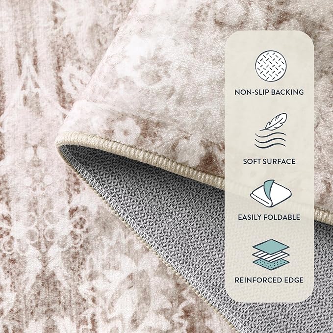 Lahome Runner Rug for Hallway 2.5x10, Washable Kitchen Runner Rugs Ultra-Thin Non Slip, Neutral Boho Print Long Farmhouse Indoor Carpet Runner for Entryway 10ft (Taupe, 2'5''x10')
