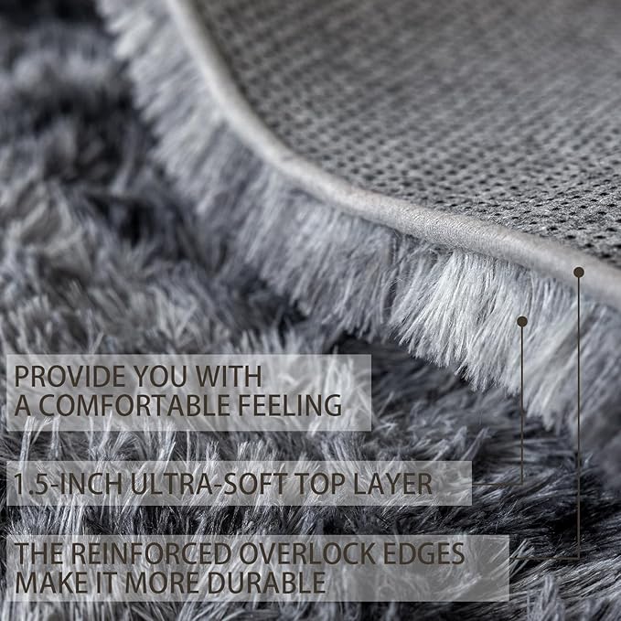 6x9 Area Rugs for Living Room Bedroom, Soft Fluffy Shaggy Bedside Rug, Indoor Floor Carpet for Kids Playroom, Dorms, Nursery Rooms, Home Decor (Tie-Dyed Dark Grey 6'x9')
