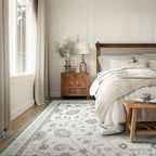 EVERGRACE Area Rugs for Living Room 9x12, Boho Floral Faux Wool Indoor Outdoor Rugs, Washable Rugs for Bedroom Dining Room Entryway Kitchen, Low Pile Floor Mat Carpet for Home Decor, Cool Gray