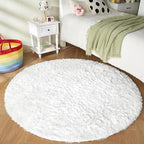 Andency White Round Area Rug for Bedroom, Soft Shag Circle Rug 4x4 for Room, Fluffy Faux Fur Carpet for Home Decor, Circular Fuzzy Plush Rug for Living Room Playroom
