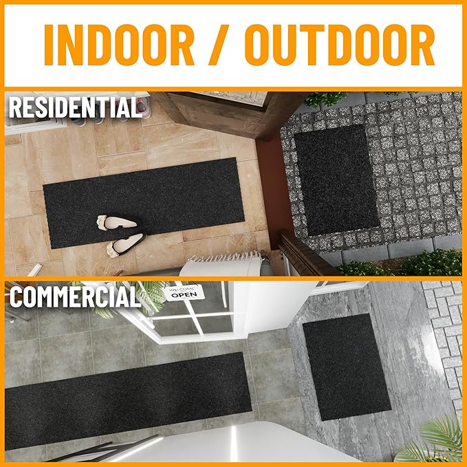 Ottomanson Commercial Scrape Rib Entry Mat – Heavy Duty Ribbed Floor Mat for High Traffic – Non Slip Rubber Back, Waterproof – Indoor Outdoor Use for Offices, Schools, Lobbies, 2'7" x 19', Black