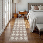 Lahome Moroccan Treills 2x8 Washable Hallway Runner Rug, Non Slip Bathroom Kitchen Carpet Runners, Checkered Modern Soft Runner for Entryway Living Room, Beige