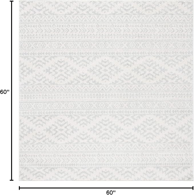 SAFAVIEH Tulum Collection Area Rug - 5' Square, Ivory & Light Grey, Moroccan Boho Tribal Design, Non-Shedding & Easy to Clean, Ideal for Living Room, Bedroom, Dining Space (TUL272G)