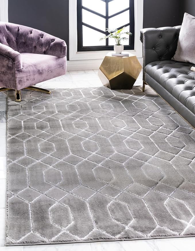 Marilyn Monroe Glam Collection Area Rug - Trellis (7'x 10' Rectangle, Gray Silver/ Silver)